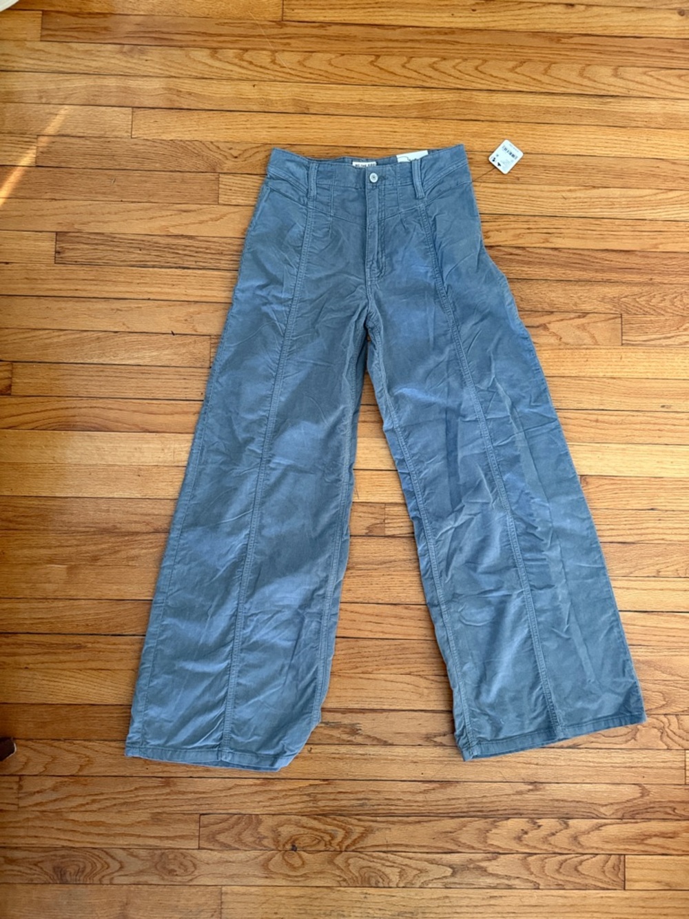 Free People Wide Leg Corduroy Pants in Dusty Blue Gray